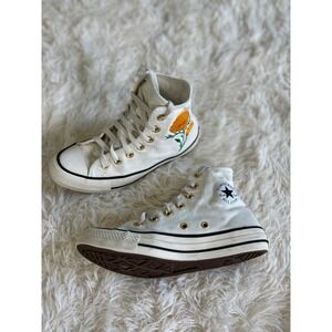 Converse All Star High Top‎ Sneakers White Floral Embroidered w/ Gold Womens 5.5